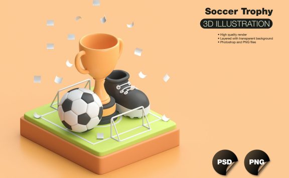 3D球场足球奖杯插画 (PNG)
