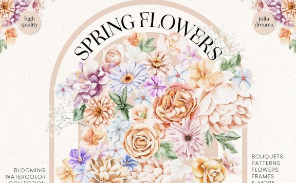 春天花朵水彩系列插画图案素材 (jpg,png)