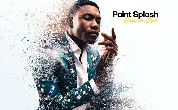 油漆飞溅分散效果照片特效模板 (psd)
