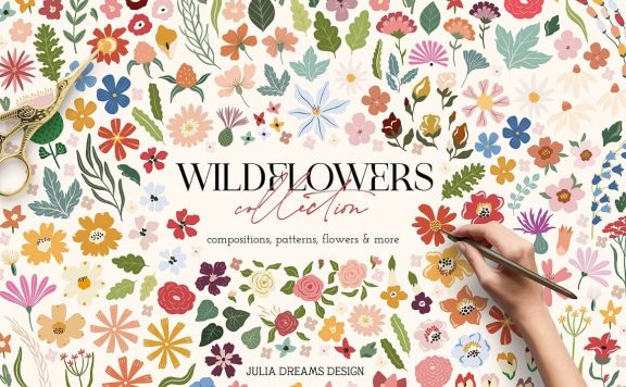 野花系列无缝图案手绘插画素材 (ai,eps)