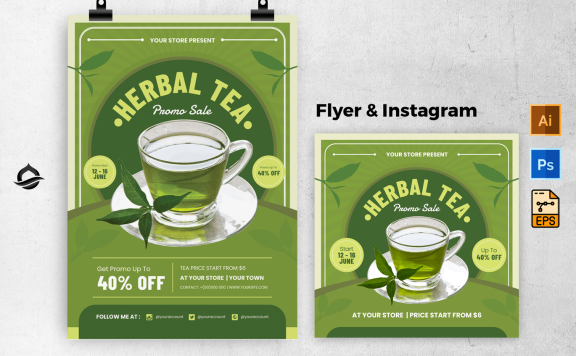 凉茶促销传单海报模版（AI,EPS,PSD）