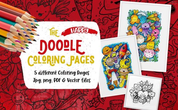 快乐涂鸦着色页插画素材 (ai,eps)