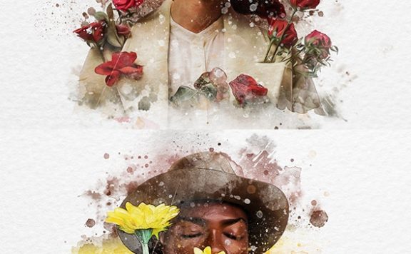 斑点飞溅水彩照片效果模板 (psd)