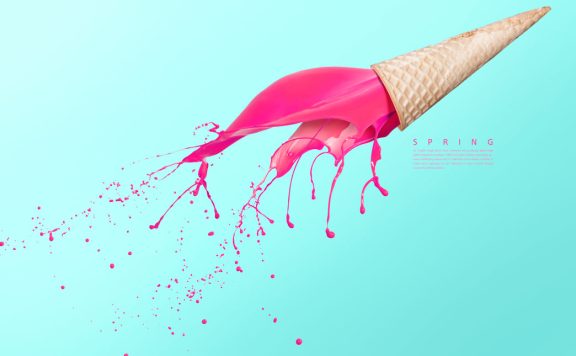 飞溅冰淇淋春季概念海报设计素材 (psd)