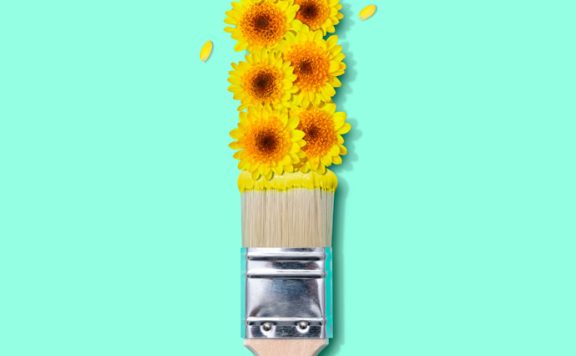 毛刷向日葵春季概念海报设计素材 (psd)