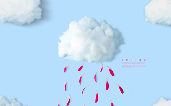 白云花瓣春季概念海报设计素材 (psd)