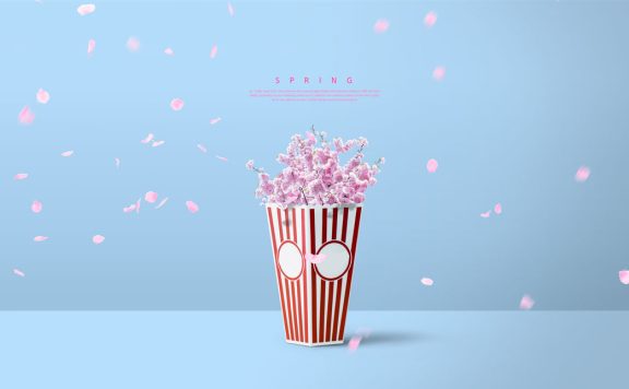 花束爆米花春季概念海报设计素材 (psd)