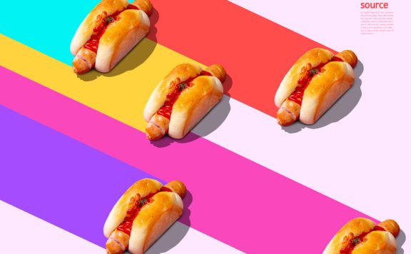 热狗面包食品多彩创意视觉海报设计模板 (psd)