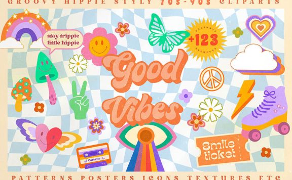 复古70-90年代艺术风格图案/剪贴画素材 (ai,eps,pat)