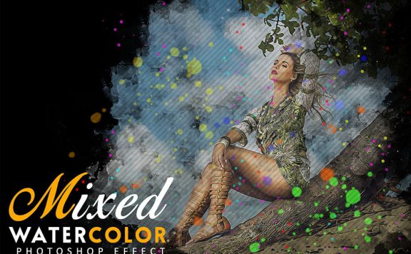 混合水彩照片效果模板 (psd)