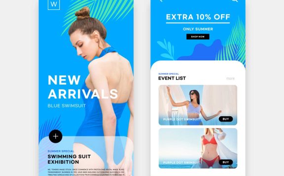 泳装产品App页面设计模板 (psd)