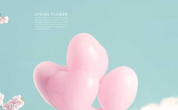 爱心气球樱花蓝天手机壁纸背景素材 (psd)