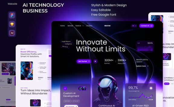 AI科技商业网站模板 (FIG,SKETCH,XD)