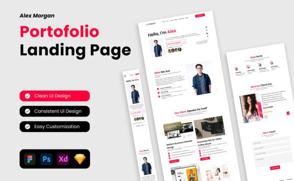 作品集着陆页面网页模板 (FIG,PSD,SKETCH,XD)