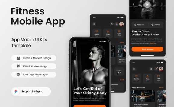 健身移动应用APP UI KIT (FIG)