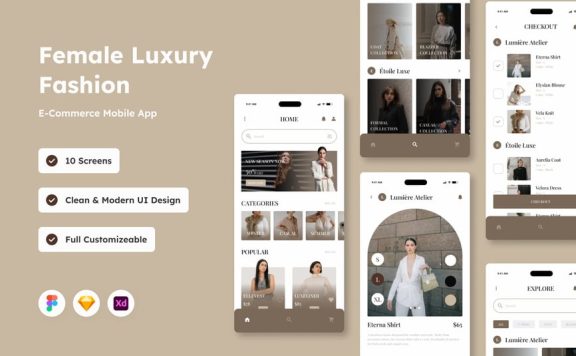 奢华时尚电子商务移动应用APP UI KIT (FIG,SKETCH,XD)