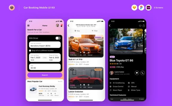 汽车预订移动APP UI KIT (SKETCH,FIG,XD)
