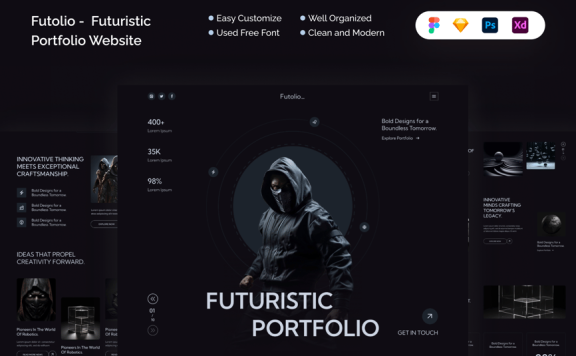 未来派投资组合网页模板 (FIG,PSD,SKETCH,XD)