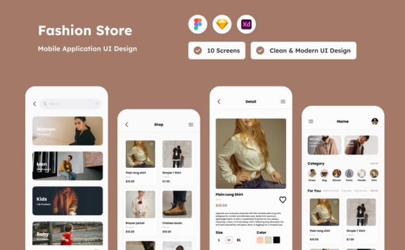 时尚商店移动应用APP UI KIT (FIG,SKETCH,XD)