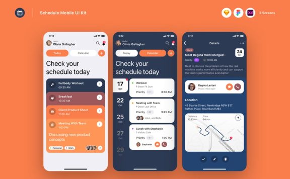 日程移动 UI 工具包 APP UI KIT (SKETCH,FIG,XD)