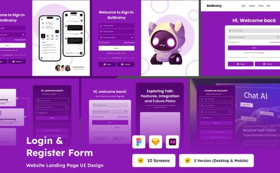 谈论人工智能登录和注册设计UI模板 (FIG,SKETCH,XD)