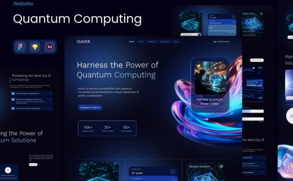 量子计算着陆页面UI模板 (FIG,SKETCH,XD)