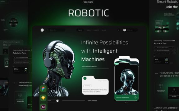 机器人着陆页面UI模板 (FIG,SKETCH,XD)