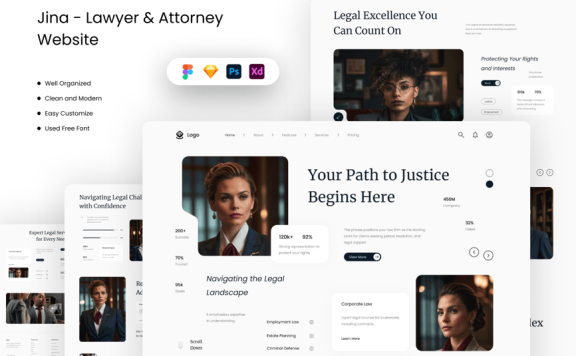 律师和律师网站UI模板 (FIG,PSD,SKETCH,XD)