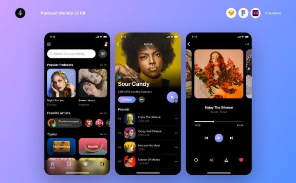 播客移动APP UI KIT (SKETCH,FIG,XD)