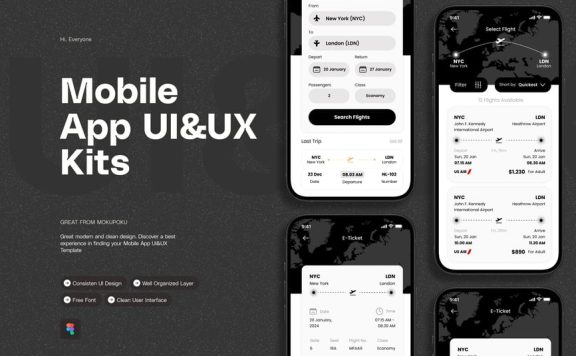 预订航班 – 移动应用APP UI KIT (FIG)