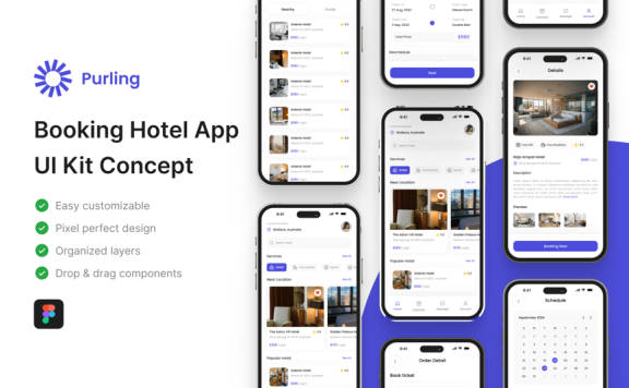 预订酒店移动应用 APP UI KIT (FIG)
