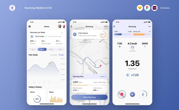 运动跟踪 UI 工具包APP UI KIT (SKETCH,FIG,XD)