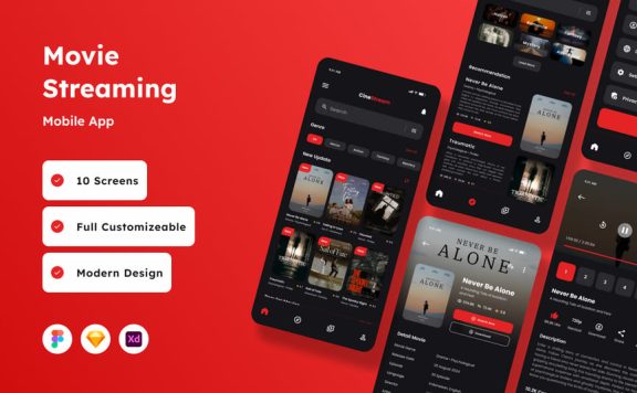 电影流媒体移动应用APP UI KIT (FIG,SKETCH,XD)