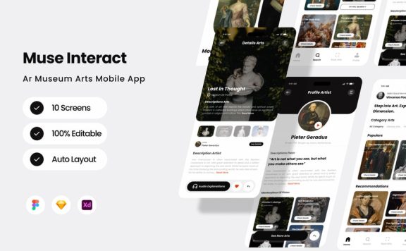 AR 博物馆艺术移动应用APP UI KIT (FIG,SKETCH,XD)
