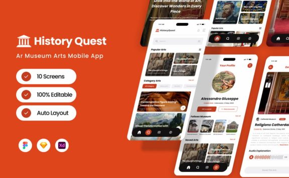 Ar博物馆艺术移动应用APP UI KIT (FIG,SKETCH,XD)