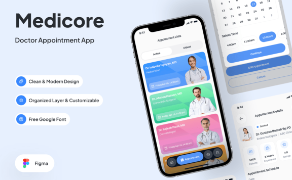 医疗预约页面APP UI KIT (FIG)
