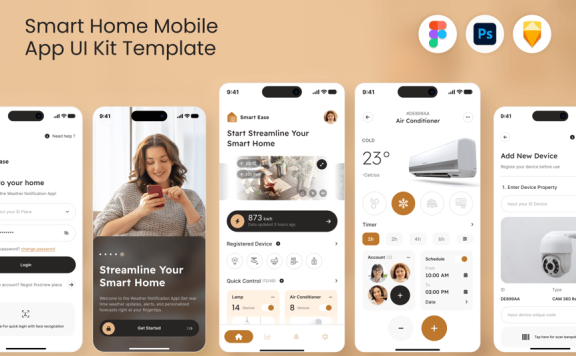 智能家居自动化移动应用APP UI KIT (FIG,PSD,SKETCH)