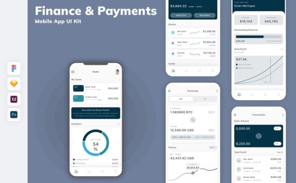 金融与支付移动应用 APP UI KIT (SKETCH,FIG,XD,PSD)