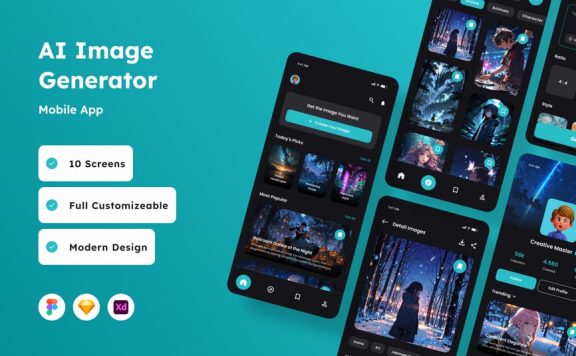 AI 图像生成器移动应用APP UI KIT (FIG,SKETCH,XD)