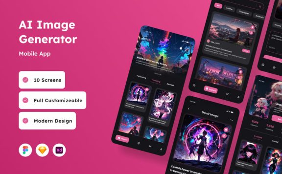 AI – 人工智能图像生成器移动应用APP UI KIT (FIG,SKETCH,XD)