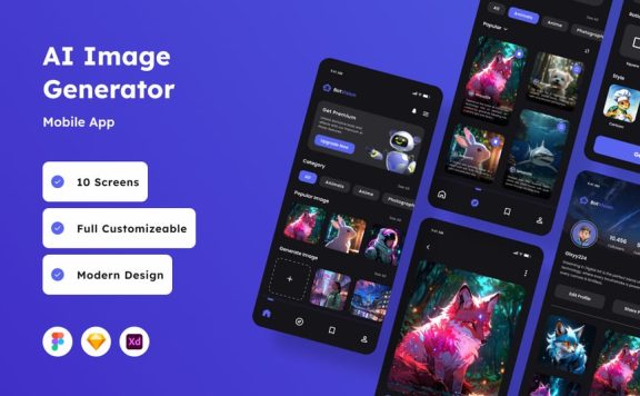 AI 图像生成器移动应用APP UI KIT (FIG,SKETCH,XD)
