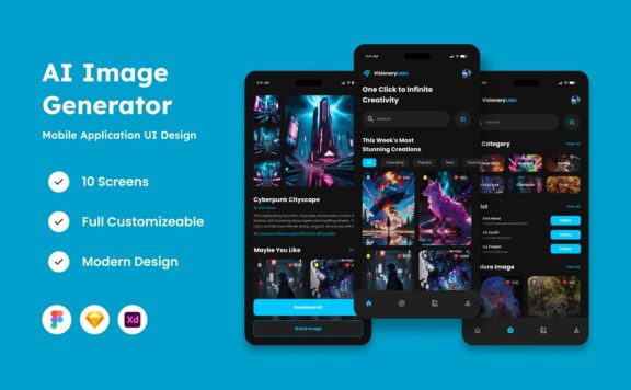 AI图像生成器移动应用程序APP UI KIT (FIG,SKETCH,XD)