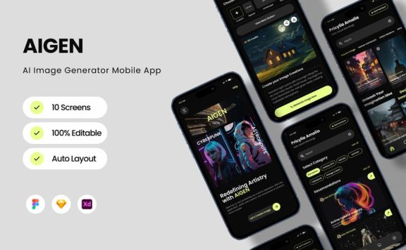 Ai人工智能图像生成器移动应用APP UI KIT (FIG,SKETCH,XD)
