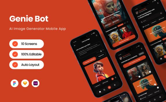 AI 图像生成器移动应用APP UI KIT (FIG,SKETCH,XD)