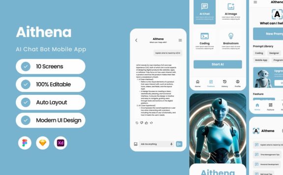 人工智能聊天机器人移动应用APP UI KIT (FIG,SKETCH,XD)