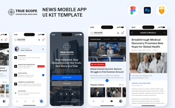 新闻移动应用 APP UI KIT (FIG,PSD,SKETCH)