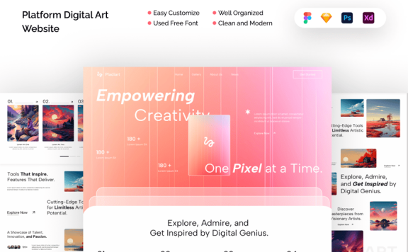平台数字艺术网页模板 (FIG,PSD,XD,SKETCH)