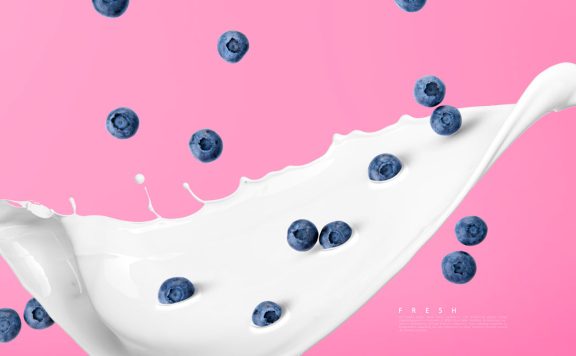 牛奶蓝莓水果海报设计模板 (psd)