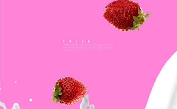 牛奶草莓水果海报设计模板 (psd)