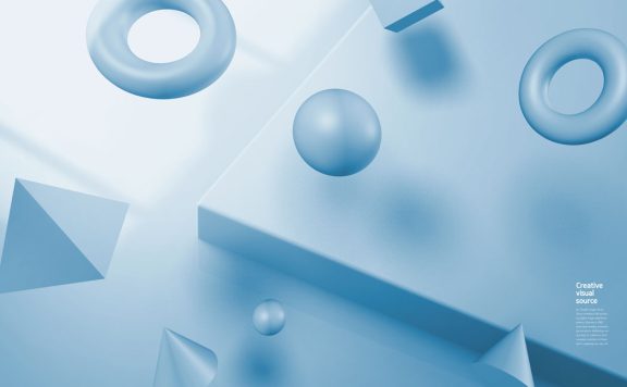 蓝色几何物体创意视觉海报设计模板 (psd)